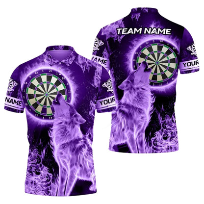 Custom Blue Flame Wolf Darts Polo Shirt Men, Custom Wolf Darts Team Shirts DE0013
