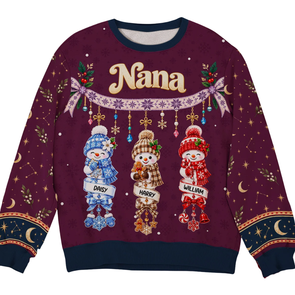 Grandma Custom Snowmen With Grandkids Names 3D Sweatshirt, Personalized Grandmother Christmas Sweatshirt 2D1206