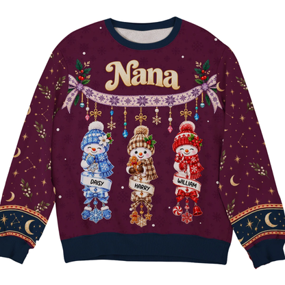 Grandma Custom Snowmen With Grandkids Names 3D Sweatshirt, Personalized Grandmother Christmas Sweatshirt 2D1206