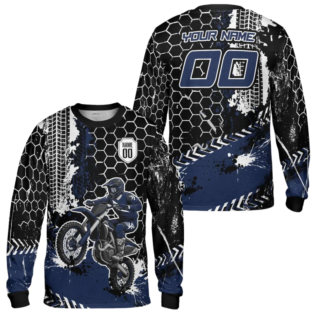 Custom Rider Blue Black Motocross Long Sleeve Mens Jersey, Custom Racing Dirt Bike Jerseys MZ0107