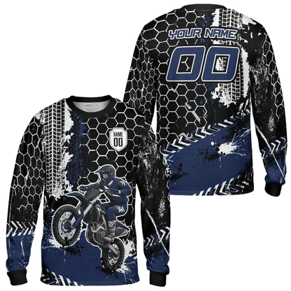 Custom Rider Blue Black Motocross Long Sleeve Mens Jersey, Custom Racing Dirt Bike Jerseys MZ0107