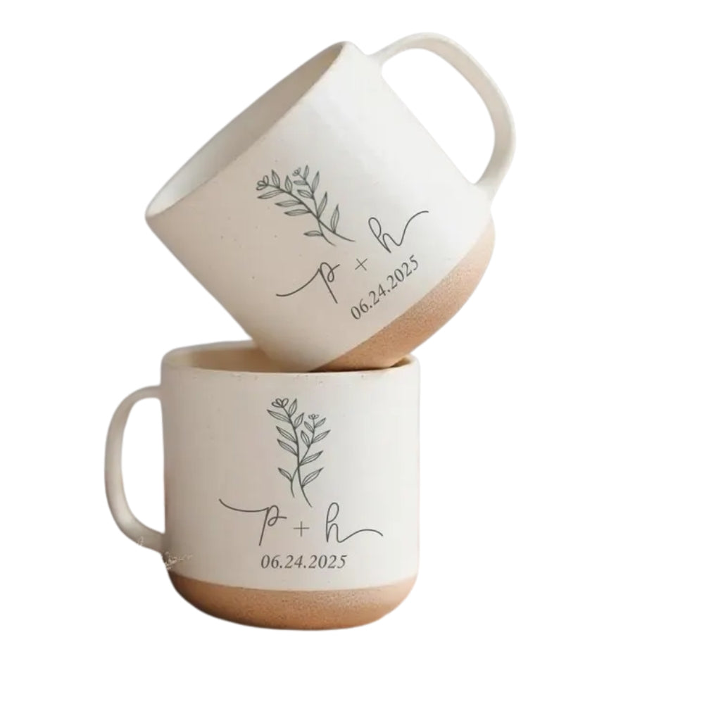 Personalized Wedding Engraved Pottery Mug, Custom Wedding Mugs For Couple WD0008