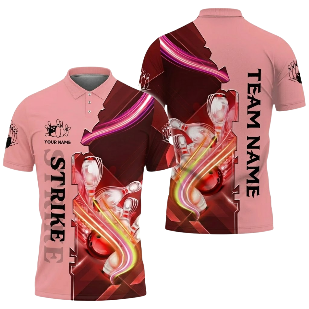 Custom Team Strike Blue Bowling Polo Shirt For Men, Custom Bowling Team Shirts BZ0506