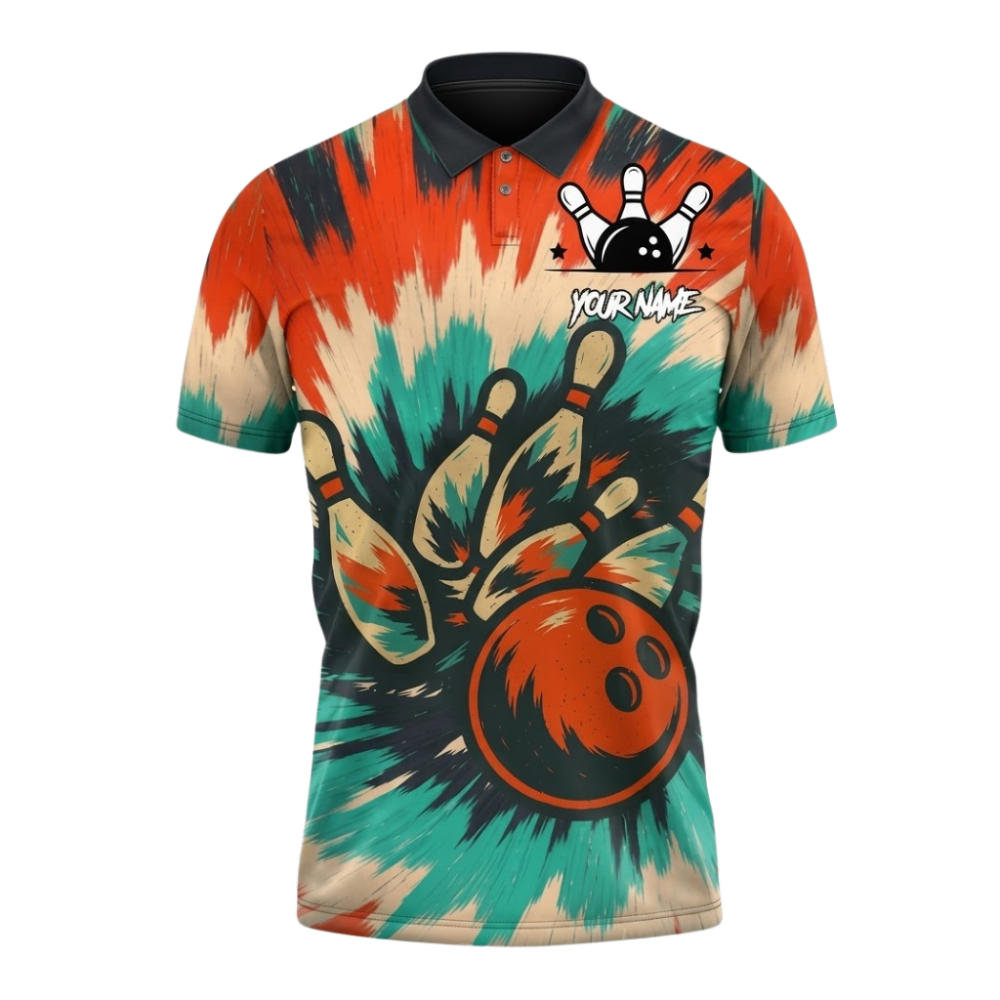 Custom Tie Dye Men's Polo Bowling Shirts, Custom Tie Dye Bowling Shirts For Team BZ1074
