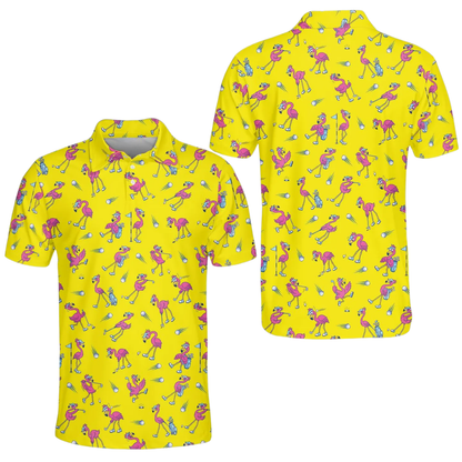 Men's Flamingo Funny Golf Polo Shirt, Flamingo Golf Shirts GE0593
