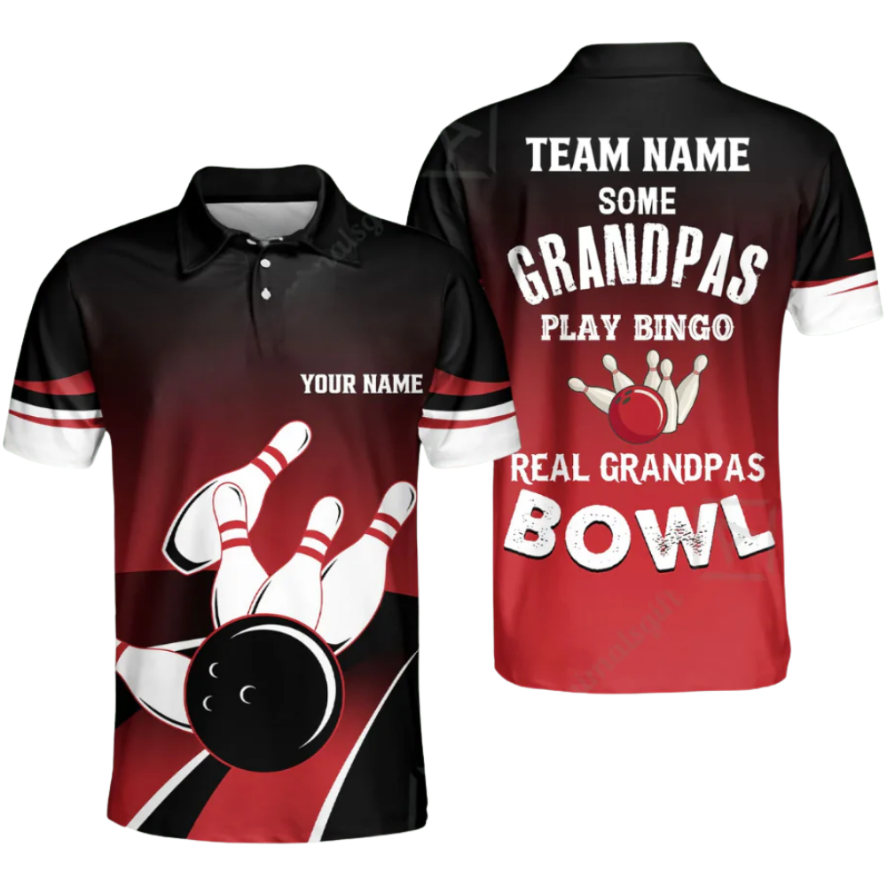 Some Grandpas Play Bingo Real Grandpas Bowl Custom Mens Bowling Polo Shirt, Custom Funny Team Bowling Shirts  BZ0575