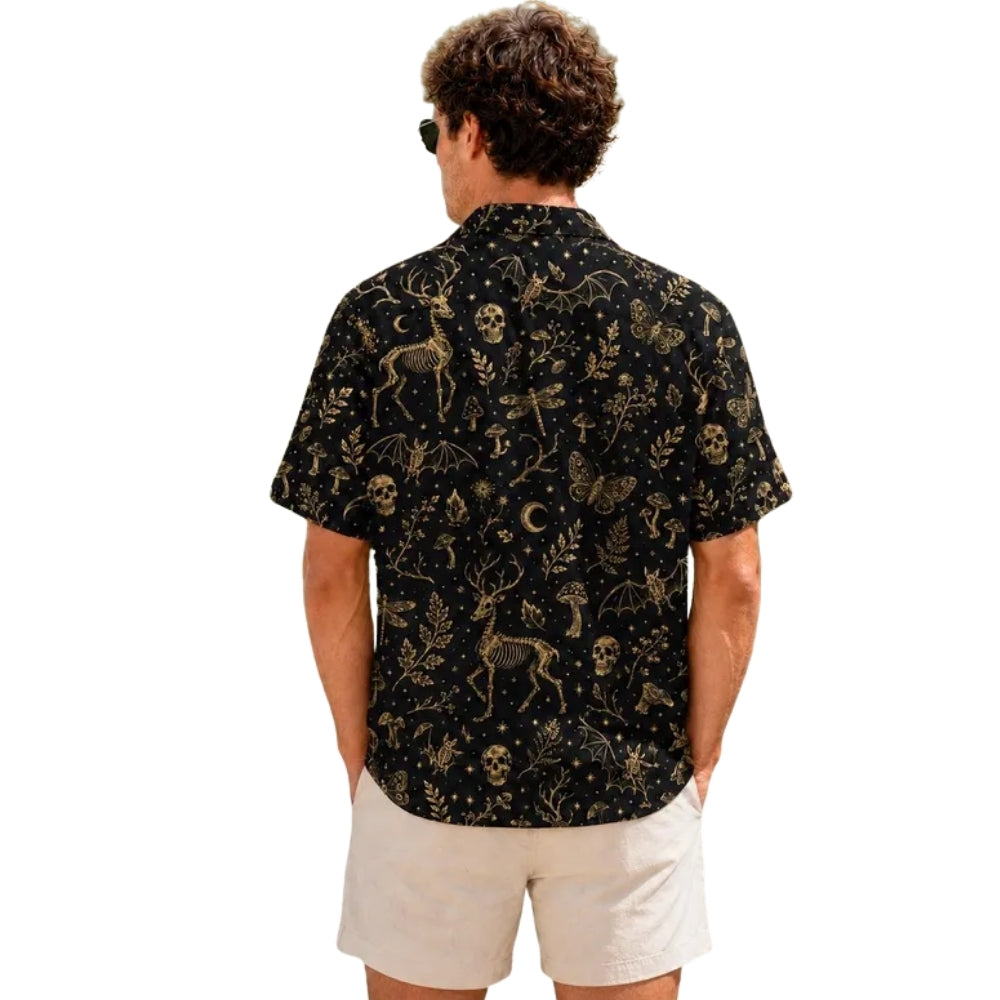 Skeleton Black And Gold Gothic Hawaiian Shirt Mens, Skull Hawaiian Shirts HE0411