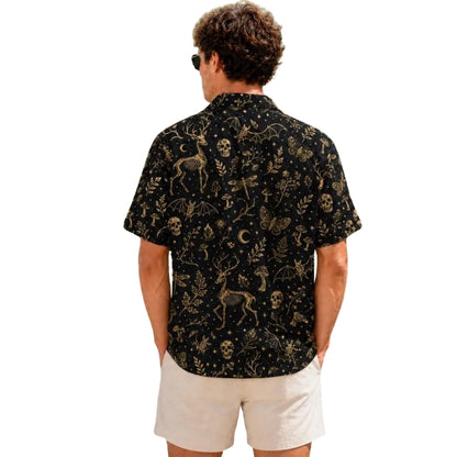 Skeleton Black And Gold Gothic Hawaiian Shirt Mens, Skull Hawaiian Shirts HE0411