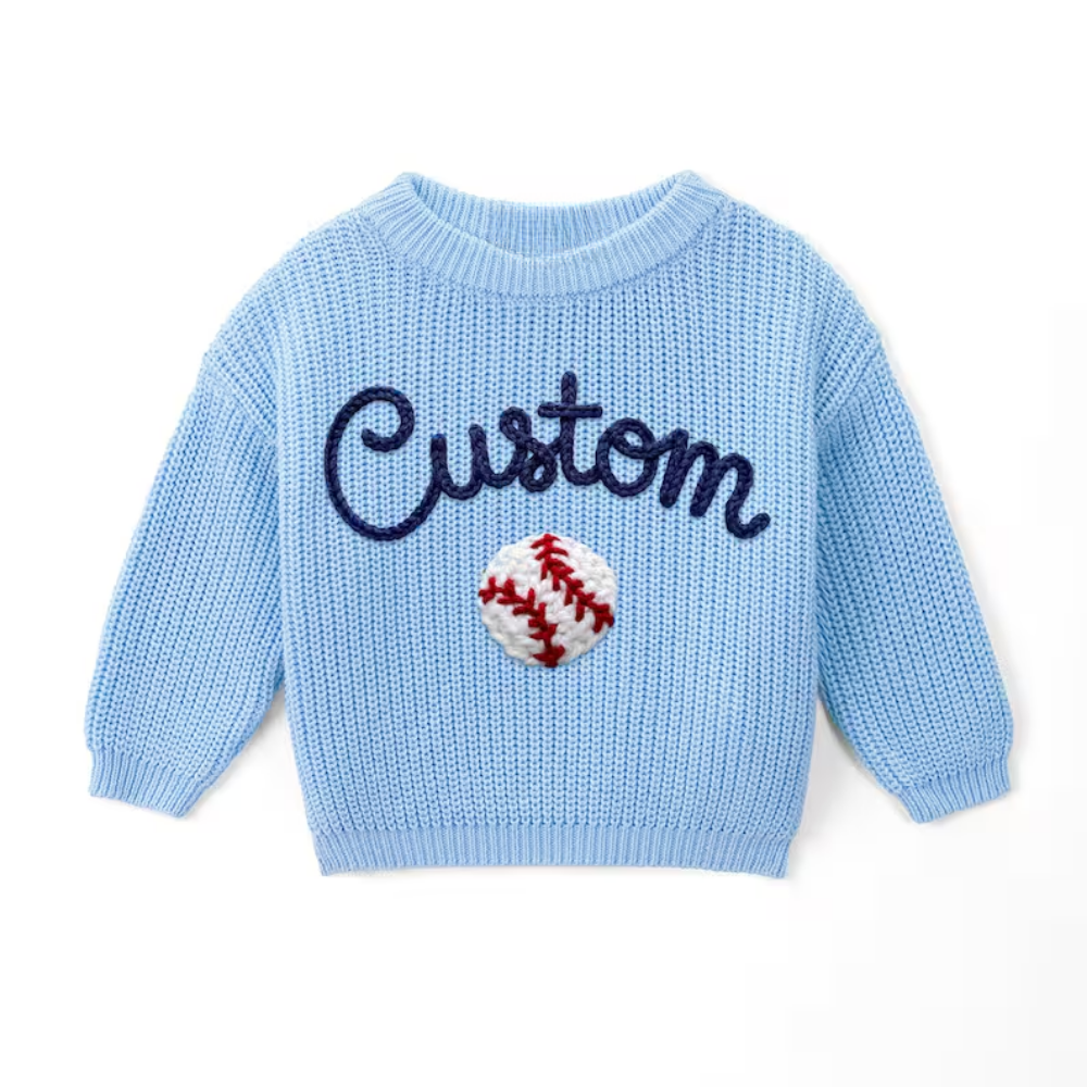 Personalized Baseball Baby Embroidered Sweater, Custom Baby Baseball Lover Sweatshirt BB0319