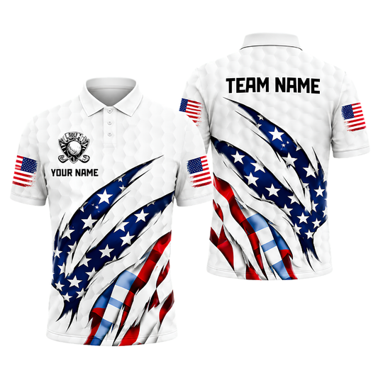 Custom American Flag Grunge Golf Polo Shirt Men, Custom Patriotic Golf Team Shirts GZ0276