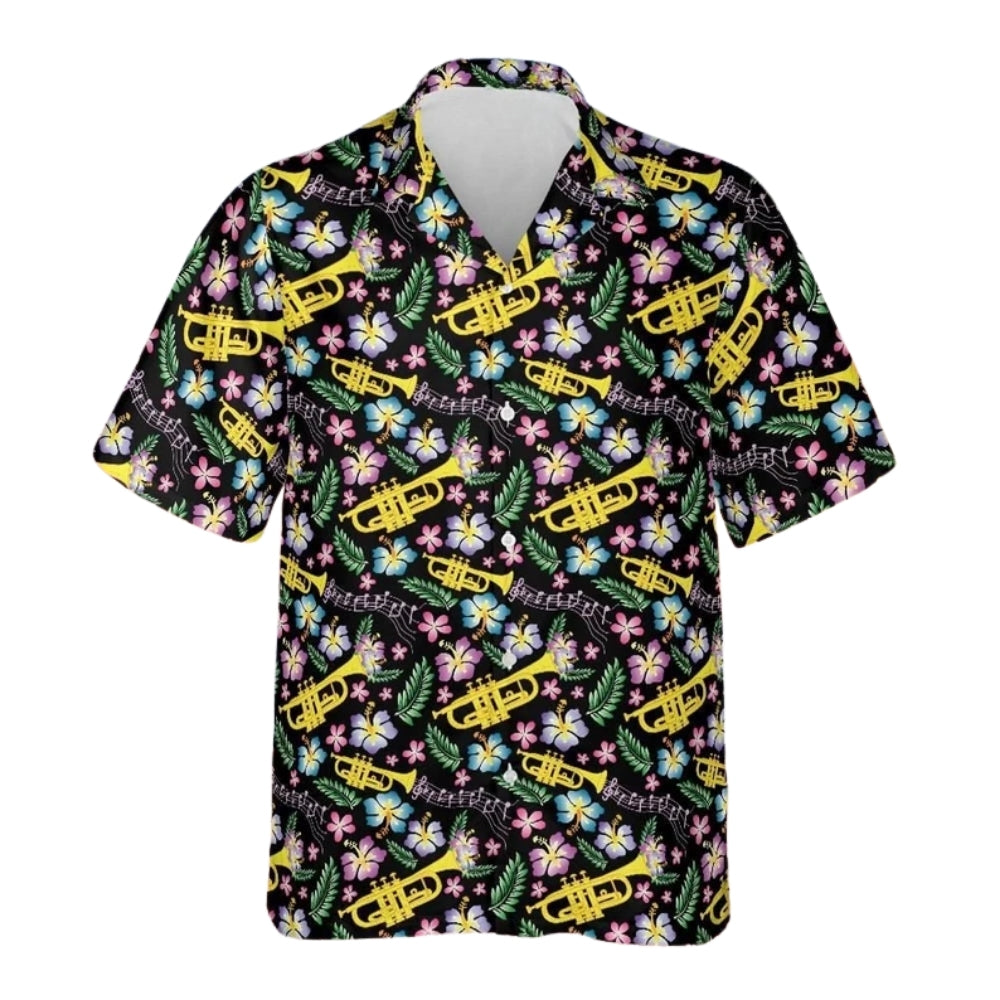 Trumpet Floral Men And Women Hawaiian Shirts, Trumpet Hawaiian Shirt For Musician HE0326