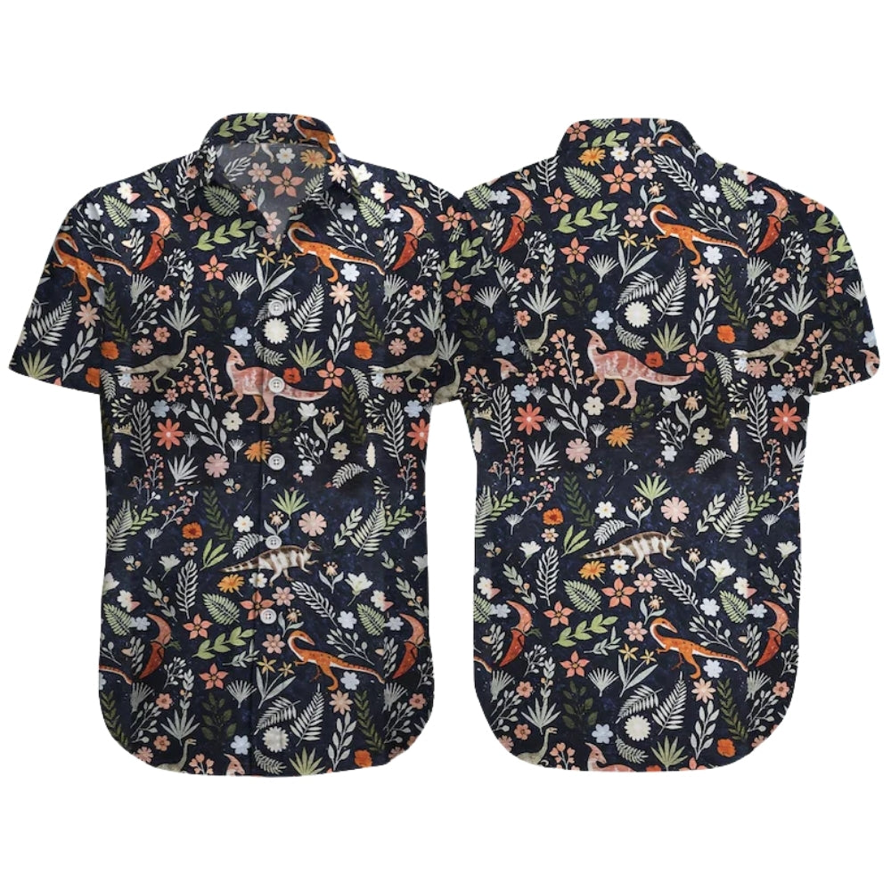 Dinosaur Floral Hawaiian Shirt For Men Women, Tropical Dinosaur Hawaiian Shirts HE0109