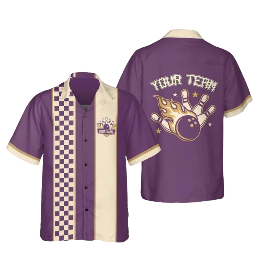 Custom Vintage Checkered Bowling Hawaiian Shirt For Men, Custom Vintage Bowling Team Shirts BE0173