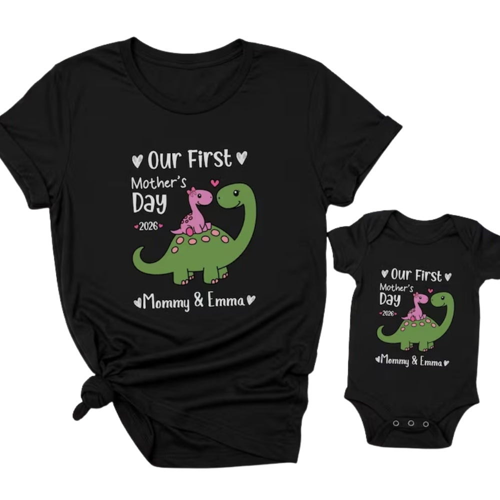 Our First Mother's Day Dinosaur Family Matching T Shirts, Perosnalized 1st Mother Day Family Shirts ET0211