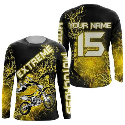 Custom Thunder Lightning Green Motocross Long Sleeve Men Jersey, Custom Thunder Motocross Shirts MZ0054