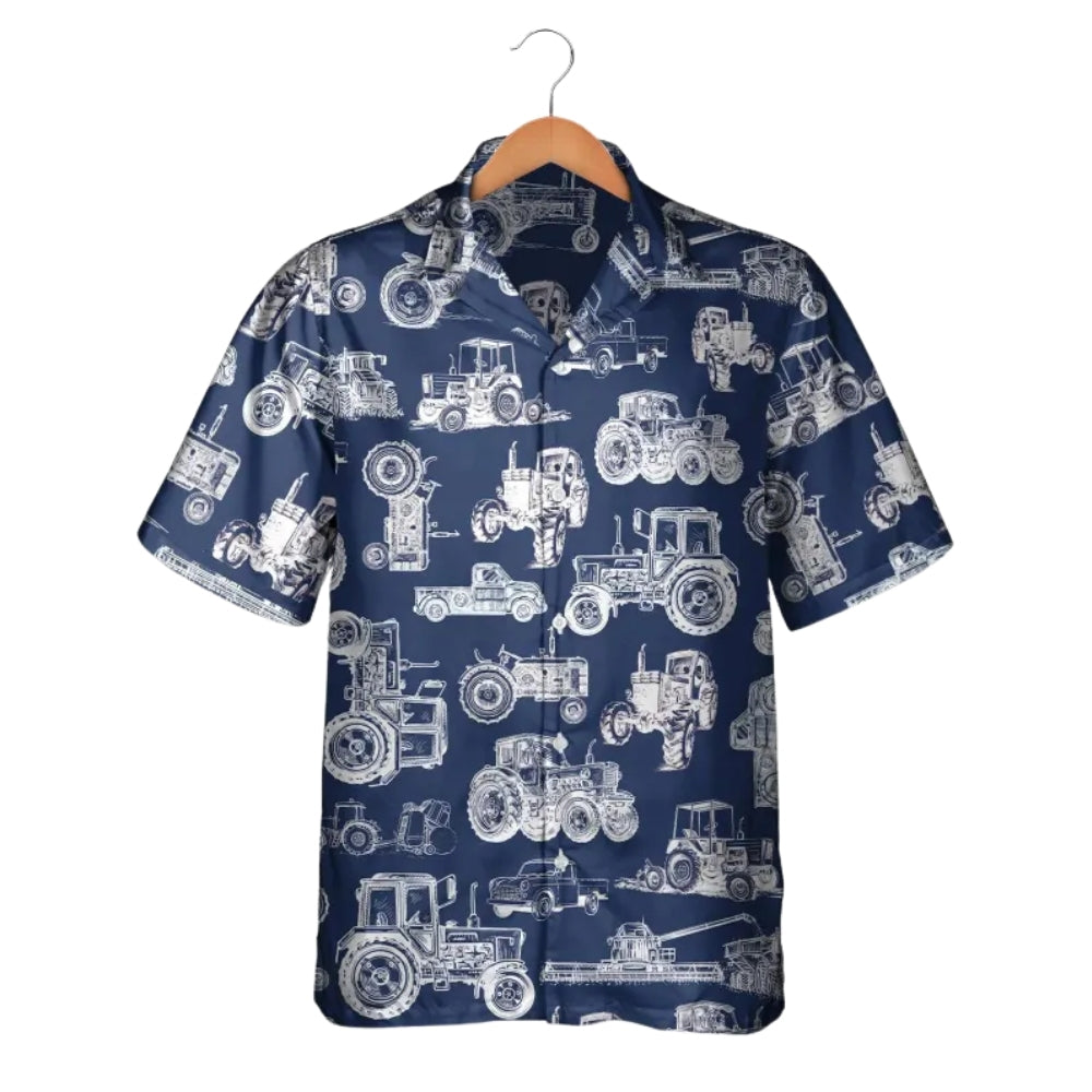 Tractor Blue And White Hawaiian Shirt Mens, Tractor Hawaiian Shirt For Farm Lover HE0138