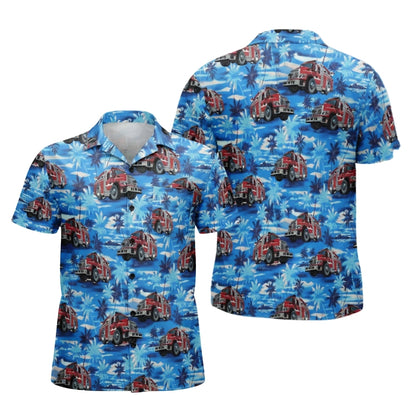 Fire Truck Blue Palm Tree Hawaiian Shirt For Men, Tropical Fire Truck Hawaiian Shirt For Firefighter HE0139