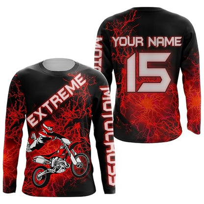 Custom Thunder Lightning Green Motocross Long Sleeve Men Jersey, Custom Thunder Motocross Shirts MZ0054