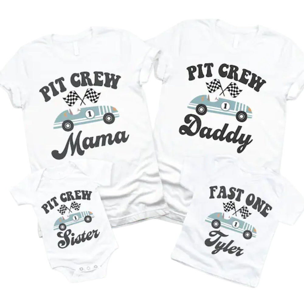 Custom Pit Crew Fast One Matching Family T Shirts For First Birthday, Custom Racing 1st Birthday Family Shirts ET0492