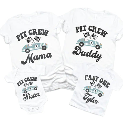 Custom Pit Crew Fast One Matching Family T Shirts For First Birthday, Custom Racing 1st Birthday Family Shirts ET0492