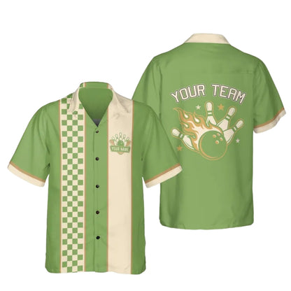 Custom Vintage Checkered Bowling Hawaiian Shirt For Men, Custom Vintage Bowling Team Shirts BE0173