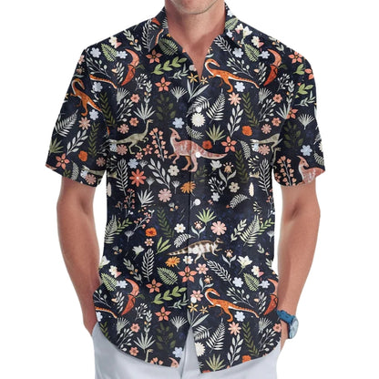 Dinosaur Floral Hawaiian Shirt For Men Women, Tropical Dinosaur Hawaiian Shirts HE0109