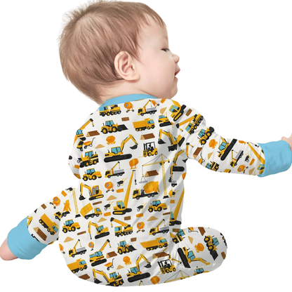 Personalized Excavator Baby Convertible Zippy Romper, Custom Construction Baby Romper Convertible BB0657