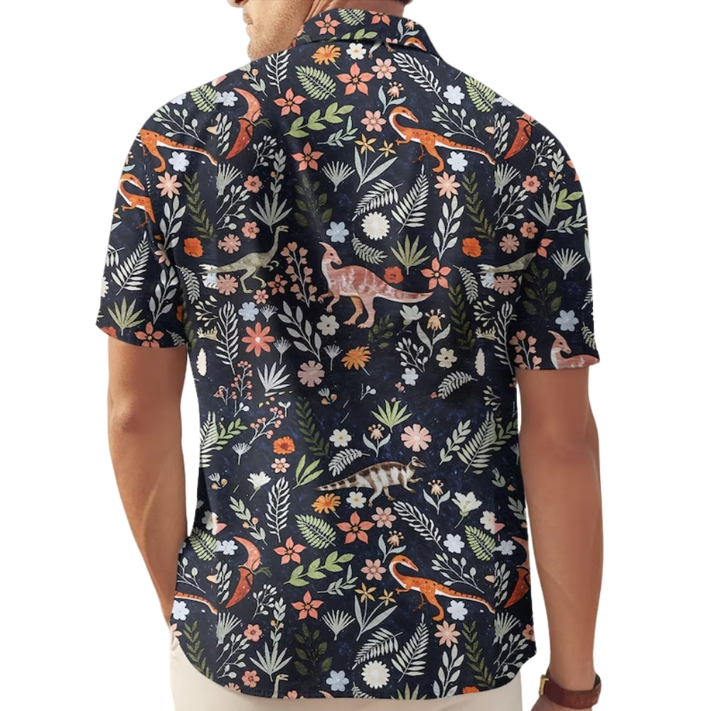 Dinosaur Floral Hawaiian Shirt For Men Women, Tropical Dinosaur Hawaiian Shirts HE0109