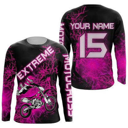 Custom Thunder Lightning Green Motocross Long Sleeve Men Jersey, Custom Thunder Motocross Shirts MZ0054