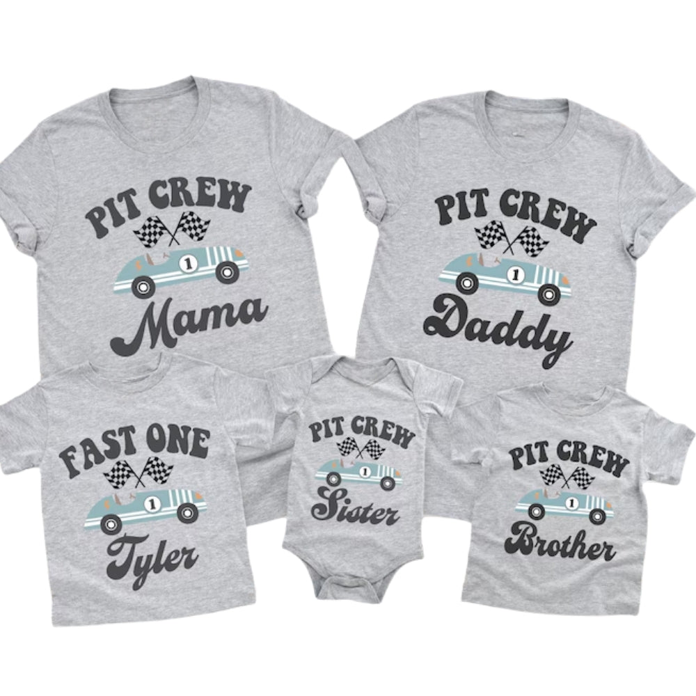Custom Pit Crew Fast One Matching Family T Shirts For First Birthday, Custom Racing 1st Birthday Family Shirts ET0492