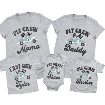 Custom Pit Crew Fast One Matching Family T Shirts For First Birthday, Custom Racing 1st Birthday Family Shirts ET0492