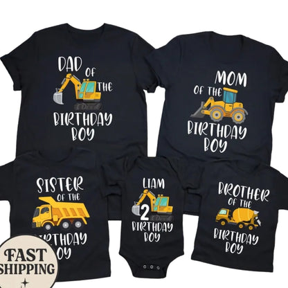 Custom Birthday Boy Construction Matching Family T Shirts, Custom Tractor Birthday Shirts For Family ET0341