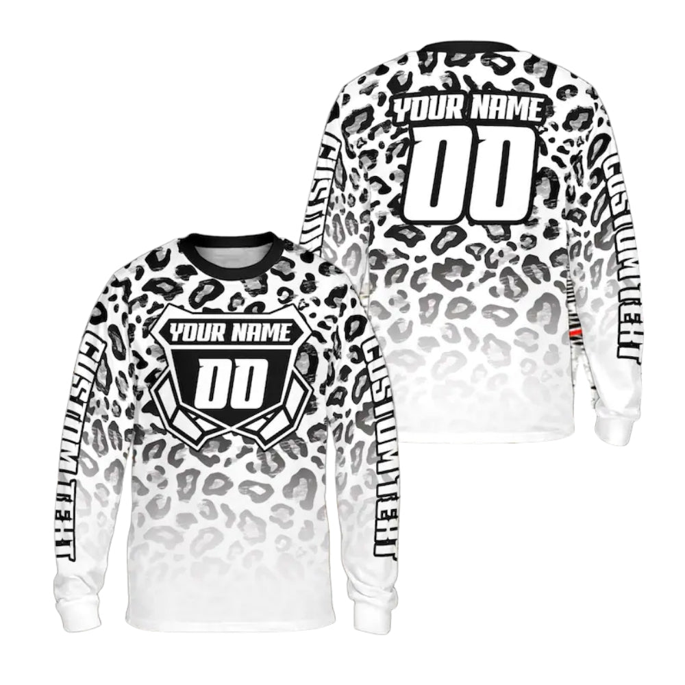 Custom Leopard Long Sleeve Motocross Racing Men Jersey, Custom Leopard Dirt Bike Shirts ME0012