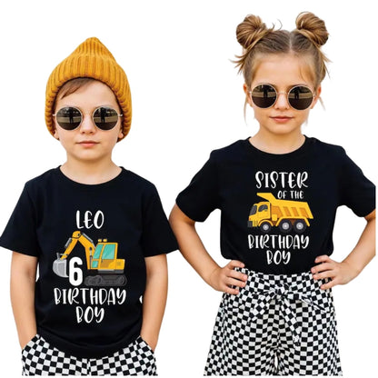 Custom Birthday Boy Construction Matching Family T Shirts, Custom Tractor Birthday Shirts For Family ET0341