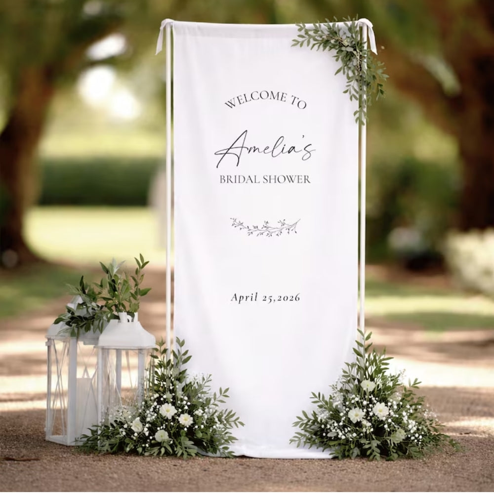 Welcome To Bridal Shower Custom Fabric Banner With Name & Date, Personalized Bridal Shower Welcome Sign Banner WD0206