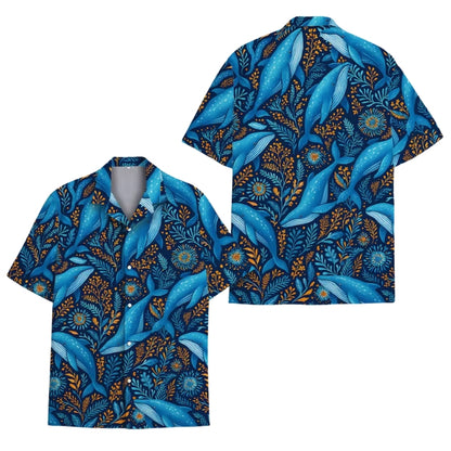 Blue Whale Floral Hawaiian Shirt For Men Women, Whale Lover Hawaiian Shirts HE0110