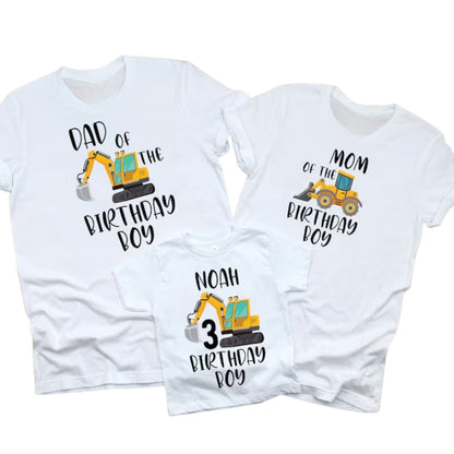 Custom Birthday Boy Construction Matching Family T Shirts, Custom Tractor Birthday Shirts For Family ET0341
