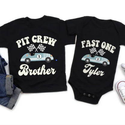 Custom Pit Crew Fast One Matching Family T Shirts For First Birthday, Custom Racing 1st Birthday Family Shirts ET0492