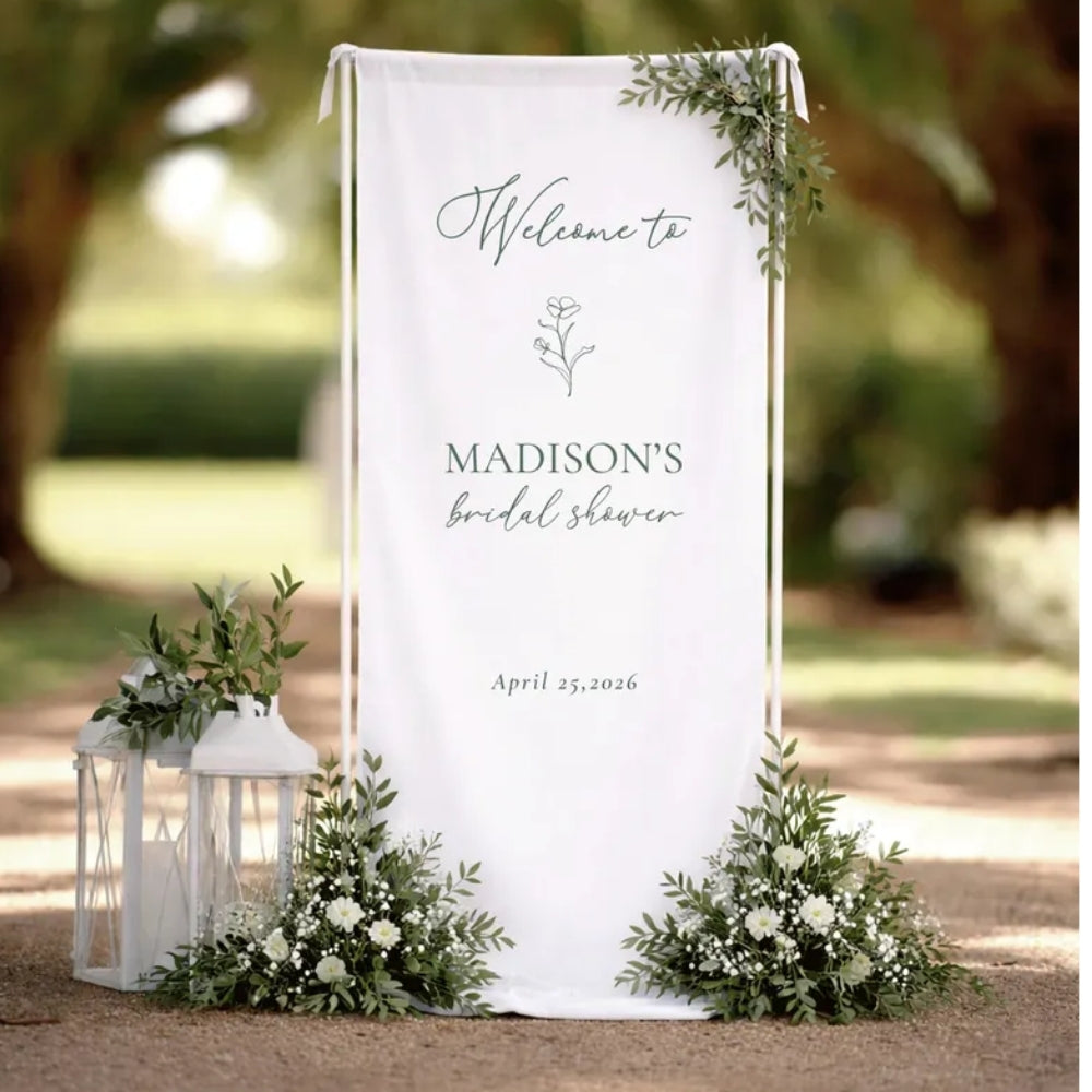 Welcome To Bridal Shower Custom Fabric Banner With Name & Date, Personalized Bridal Shower Welcome Sign Banner WD0206