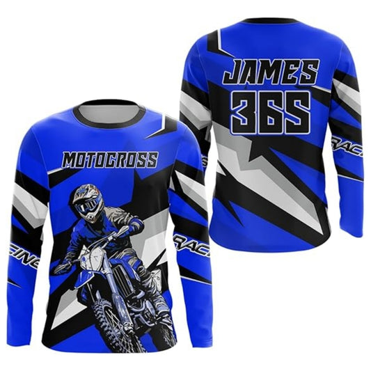 Custom Motocross Racing Long Sleeve Jersey Blue, Custom Motocross Jerseys MZ0055