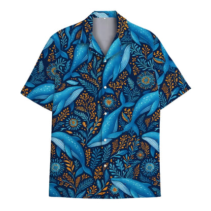 Blue Whale Floral Hawaiian Shirt For Men Women, Whale Lover Hawaiian Shirts HE0110