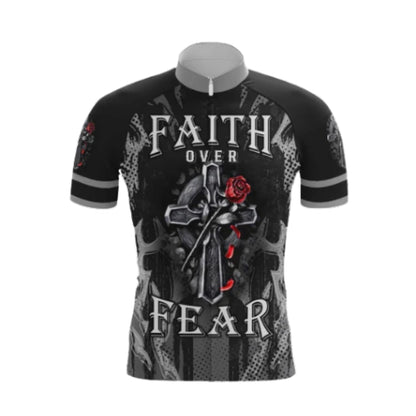 Faith Over Fear Cross And Rose Cycling Short Sleeve Jersey For Men, Christian Cycling Jerseys CG0531