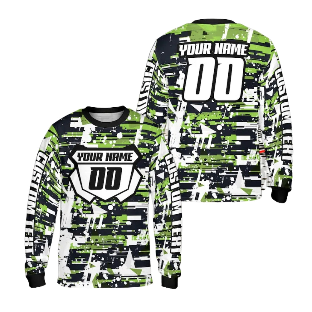 Custom Blue And White Grunge Long Sleeve Motocross Jersey For Men, Personalized Motocross Dirt Bkie Shirts ME0013