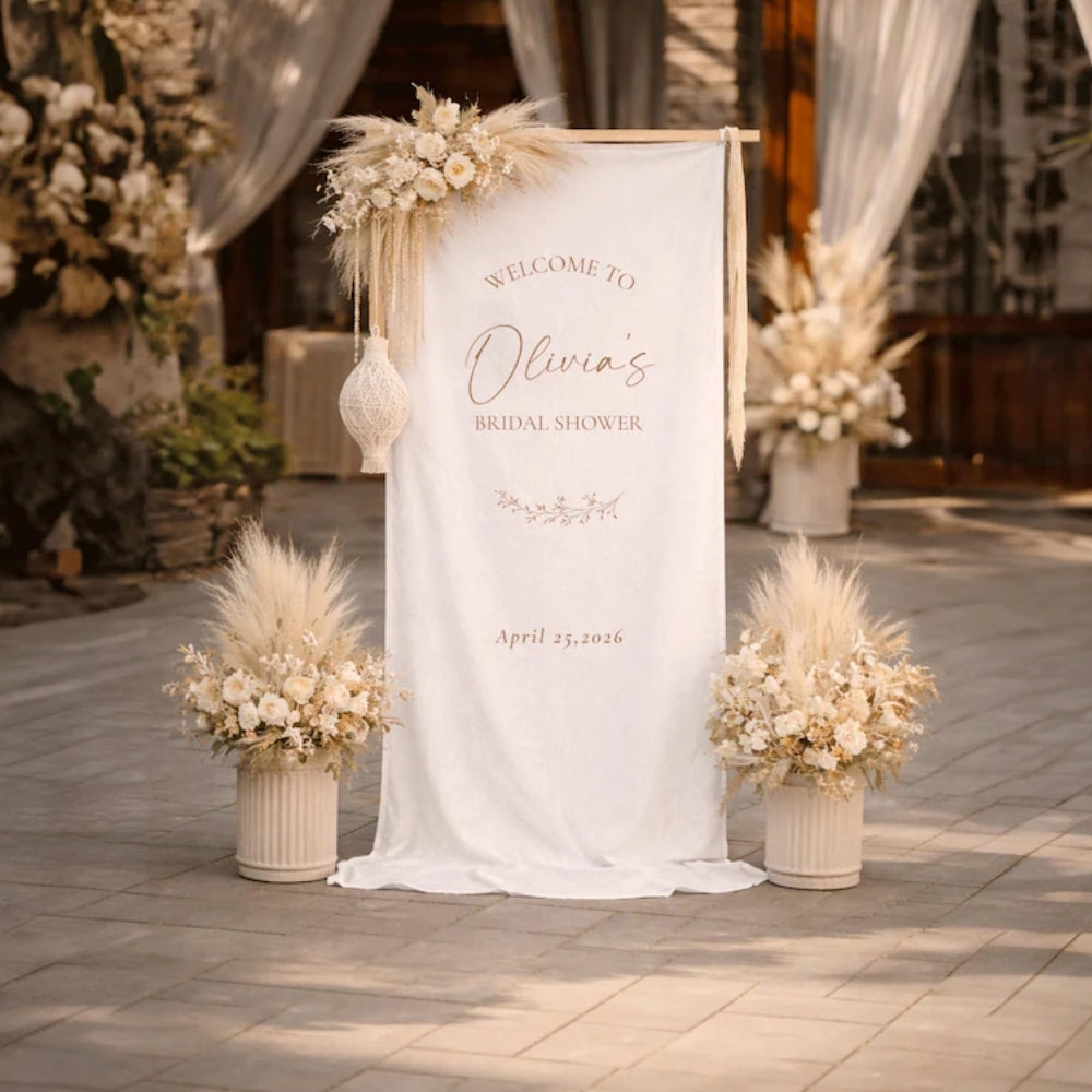Welcome To Bridal Shower Custom Fabric Banner With Name & Date, Personalized Bridal Shower Welcome Sign Banner WD0206