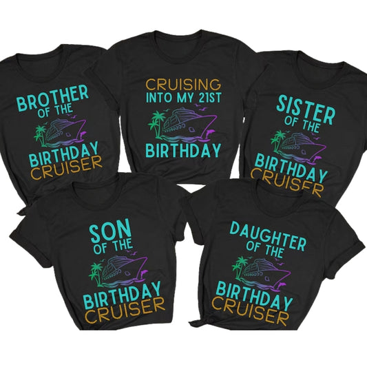 Personalized Cruising Into My 21st Birthday Family T Shirts, Custom Matching Birthday Shirts For Family ET0617