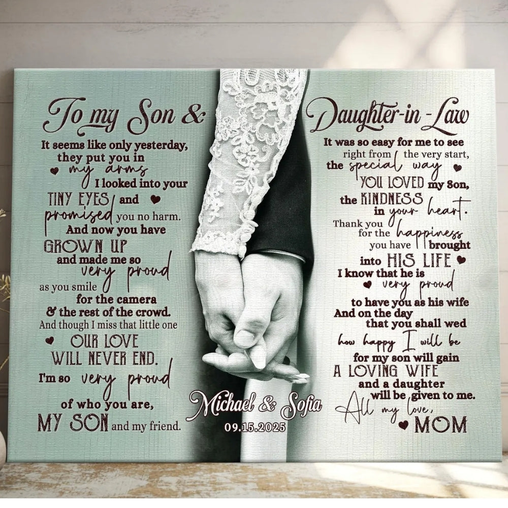 For My Son Will Gain A Loving Wife Personalized Wedding Canvas Gifts, Custom Wedding Engagement Canvas For Son And Daughter In Law WD0073