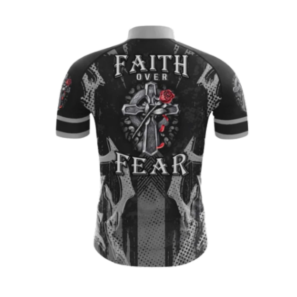 Faith Over Fear Cross And Rose Cycling Short Sleeve Jersey For Men, Christian Cycling Jerseys CG0531