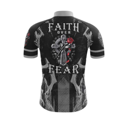 Faith Over Fear Cross And Rose Cycling Short Sleeve Jersey For Men, Christian Cycling Jerseys CG0531