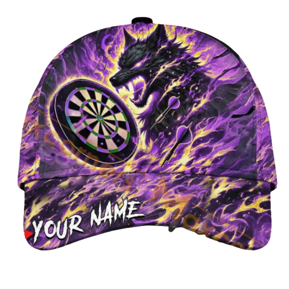 Custom Fire Wolf Darts Cap With Name, Personalized Wolf Flaming Dart 3D Printed Hat CP0430
