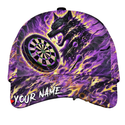 Custom Fire Wolf Darts Cap With Name, Personalized Wolf Flaming Dart 3D Printed Hat CP0430